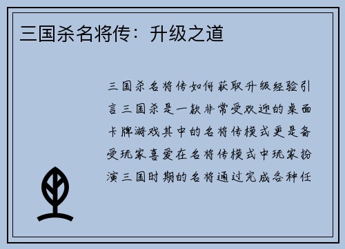 三国杀名将传：升级之道